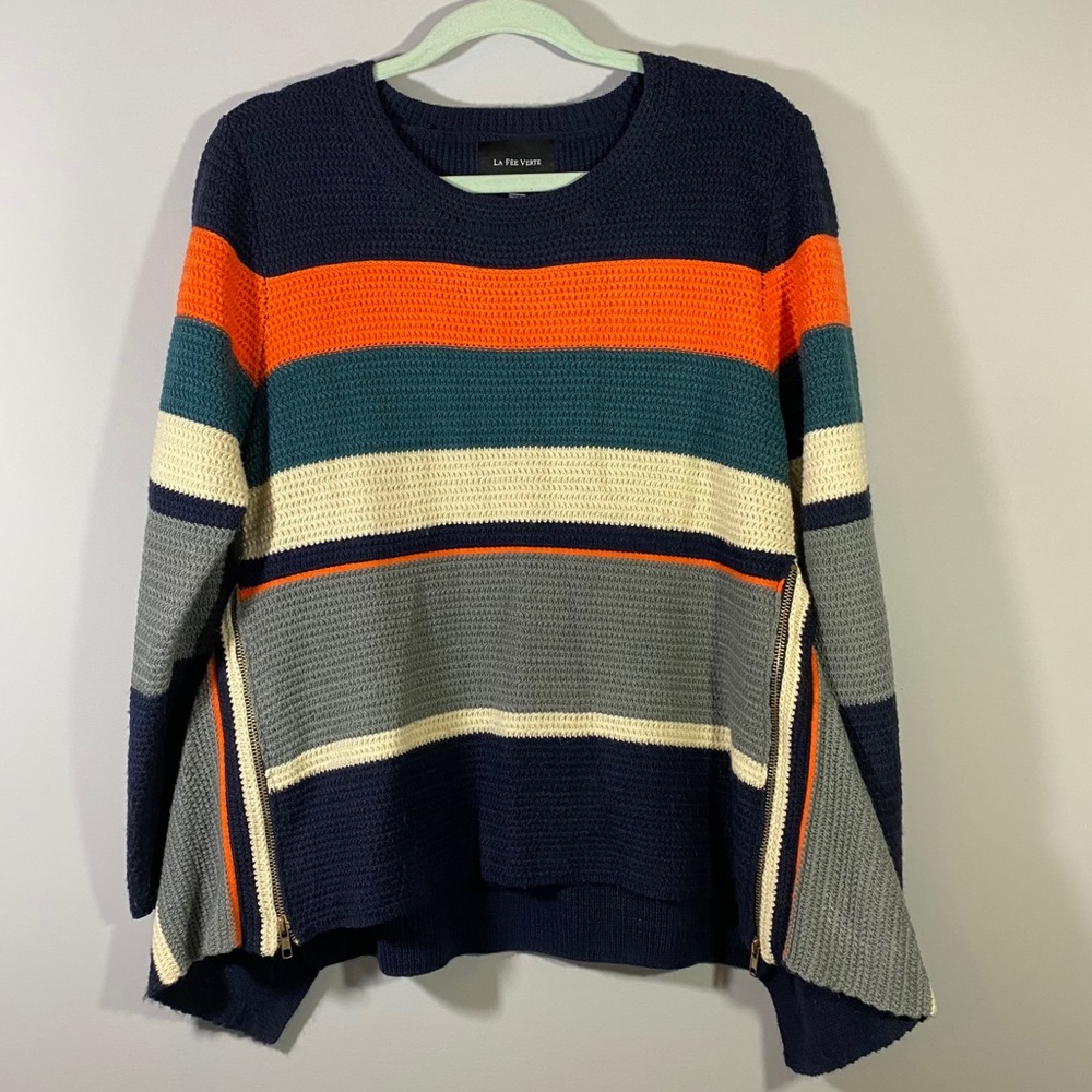 Anthropologie - Le Fee Verte color block/stripe zip sweater